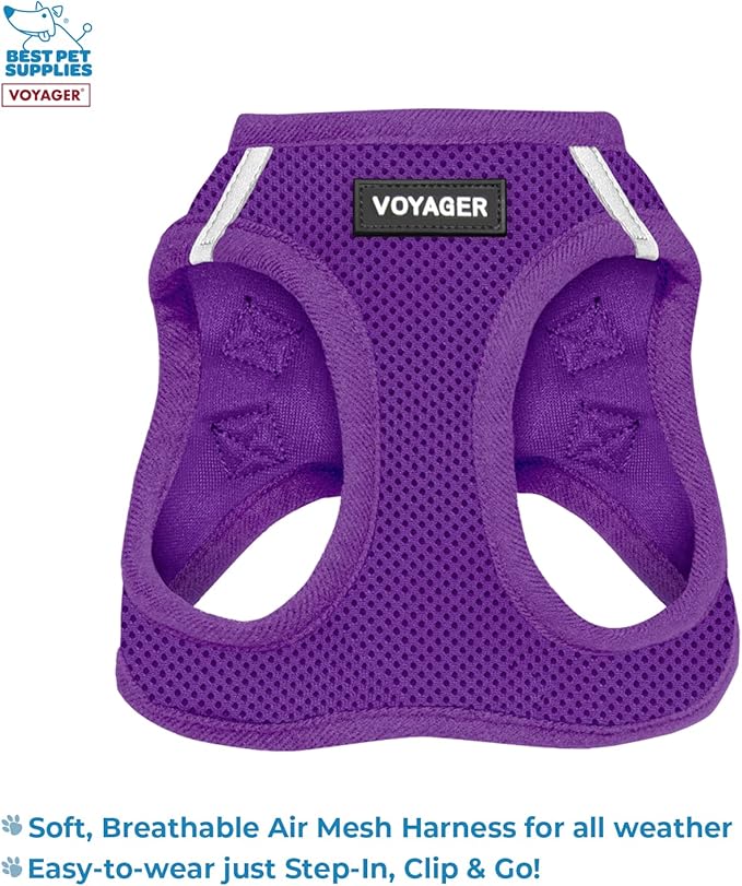 Voyager Step-in Air All Weather Mesh Harness and Reflective Dog 5 ft Leash Combo with Neoprene Handle, for Small, Medium and Large Breed Puppies and Cats by Best Pet Supplies - Purple, XXXS