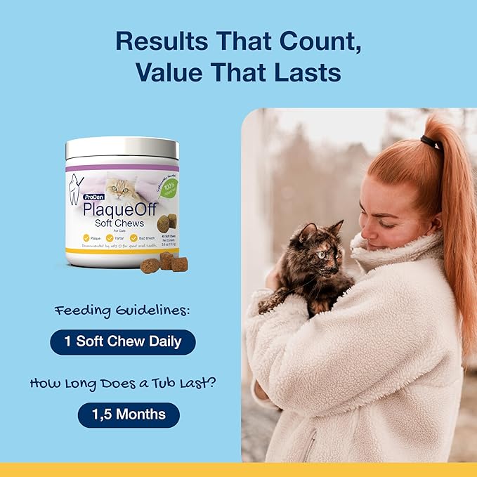 ProDen PlaqueOff Soft Chews with Natural Kelp - for All Breed Cats - Supports Normal, Healthy Teeth, Gums, and Breath Odor in Cats - 45 Soft Chews