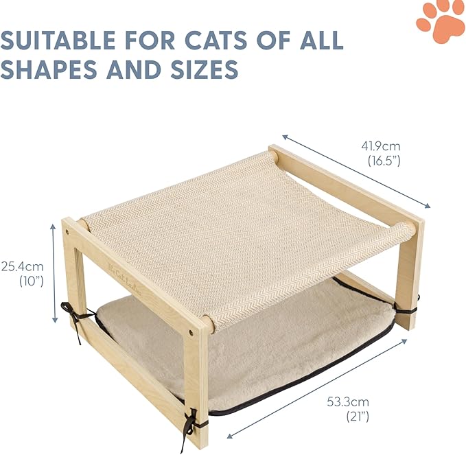 The Cat Ladies 2-in-1 Cat Hammock Bed - Elevated Wooden Pet Bunk Beds for Indoor Cats - Solid Wood Raised Hanging Bed for 1 or 2 Cats - Cat Furniture with Top Bed and Bottom Mat