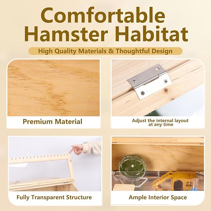 Brooder Box for Chicks Hamster Rat Cage Glass Bottom, Wooden Habitat Chew Proof Guinea Cages and Rat Habitat with Acrylic Sheets and Openable Top 31.5 X 15.7 X 15.7in