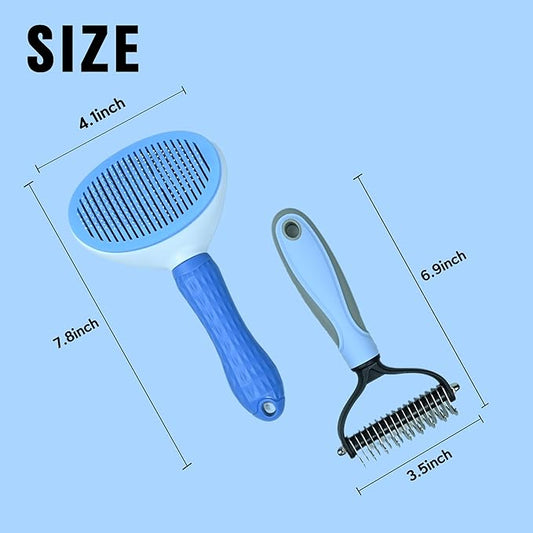 Pet Grooming Combo — Shedding Brush with Metal Comb for Detangling and Removing Undercoat in Long-Haired Dogs and Cats. helping reduce shedding by up to 95%.