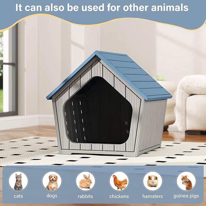 Outdoor Cat House Weatherproof, Clawsable Cat Houses for Outdoor Indoor Cats, Feral Outside Cats House Weatherproof, Resin Insulated Material, Air Holes Easy to Clean and Install, Blue