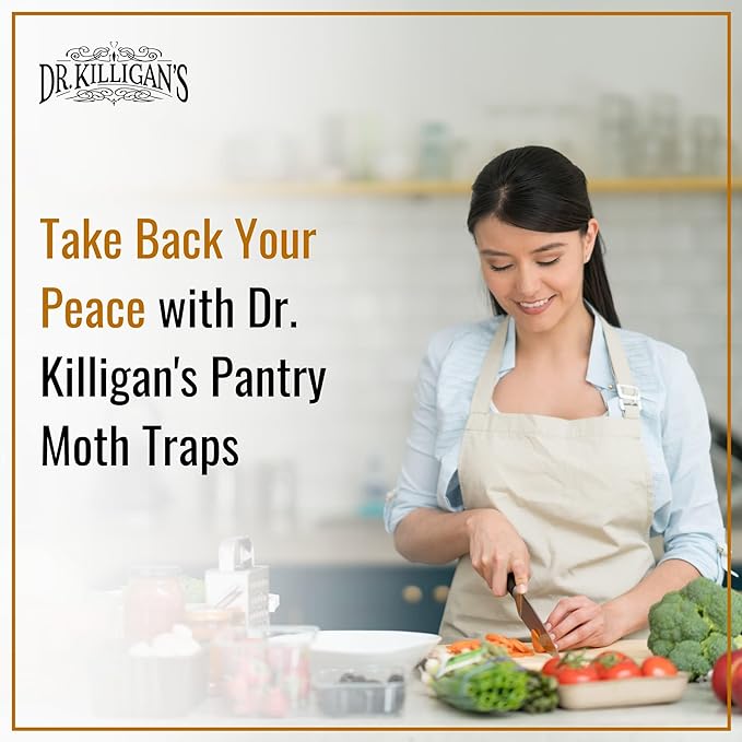 Dr. Killigan's Premium Double Potent Pantry Moth Traps with Pheromones Prime, Sticky Indian Meal Moth Traps for Kitchen, How to Get Rid of Moths in House (6 Pack, Black)