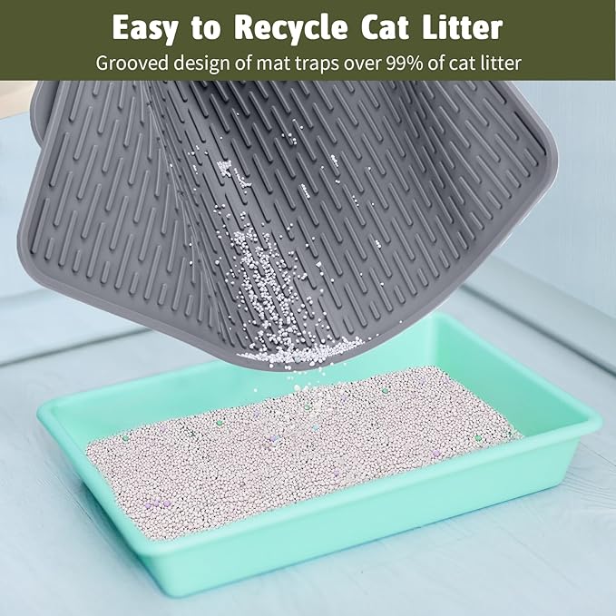 Rubber Cat Litter Mat, Indoor Kitty Litter Box Mat, Waterproof, Easy-to-Clean, Odorless, Textured Surface, Anti-Slip Design (L:34" x 22")