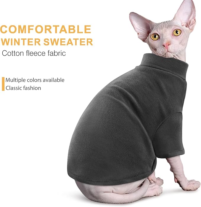 Idepet Sphynx Cats Sweater 2 Pack,Turtleneck Hairless Cat Shirt Soft and Warm Kitten Clothes with Sleeves Pullover Pet Winter Pajamas Jumpsuit for Cat Puppy (Black&Yellow, Medium)