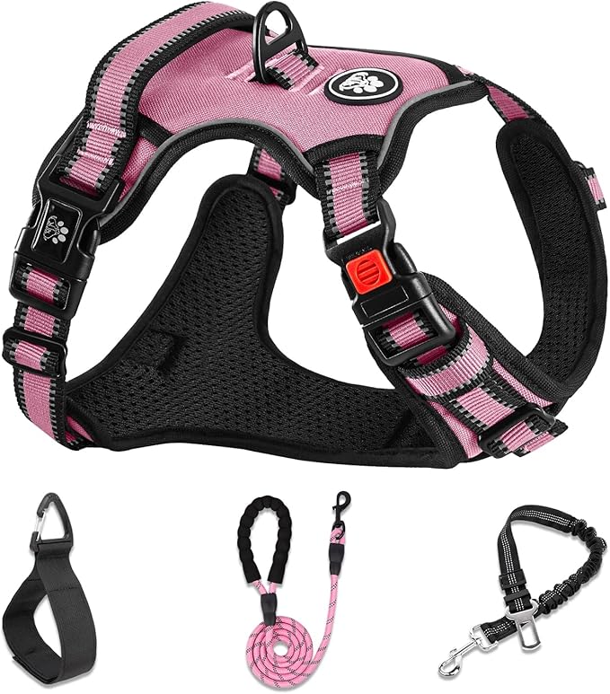 NESTROAD No Pull Dog Harness,Adjustable Oxford Dog Vest Harness with Leash,Reflective No-Choke Pet Harness with Easy Control Soft Handle for Large Dogs(X-Large,Pink)