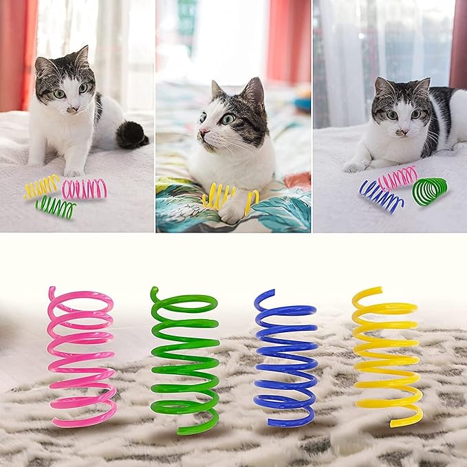 AGYM Colorful Plastic Spring Cat Toys, 12 Pack Spiral Springs for Indoor Cats to Swat, Bite, Hunt, Interactive Toys for Cats and Kittens