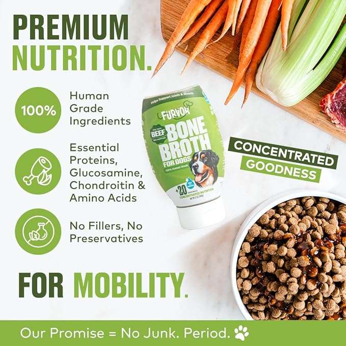 Beef Mobility Support Bone Broth Concentrate for Dogs - Collagen Protein Supplement - Boosted w/Amino Acids, Glucosamine, and Chondroitin - Dog Food Topper - Human Grade (16 oz, 30 Servings)