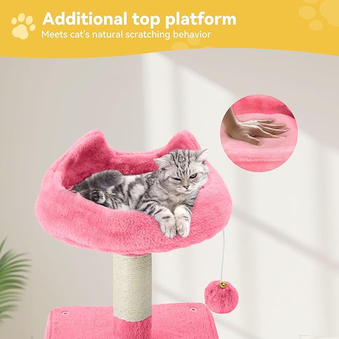 DWVO 54 in Multi-Level Cat Tower: Cats Tree for Indoor Kittens, Pet Furniture with Kitty Condos, Sisal Scratching Posts, Plush Perches, Cozy Hammock, Pink