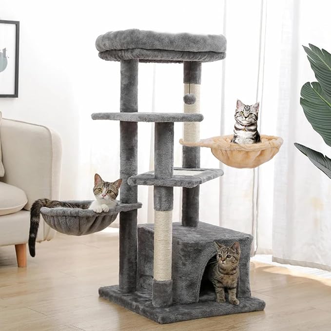 Beige Cat Hammock, Extra Large (12.4"), Cozy Hammock with Deep Basket, Attachment Design for Cat Tower