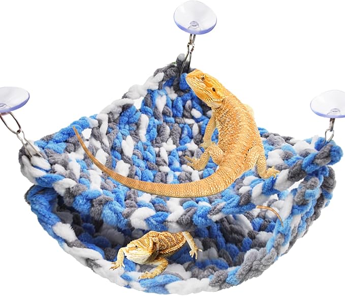 kathson Bearded Dragon Hammock Soft Double-Layered Reptile Hammocks Swing Hanging Bed with Suction Cups Hooks Tank Accessories Hammocks for Small Lizard Leopard Gecko Chameleon(Triangular)