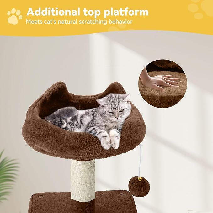 DWVO 54 in Multi-Level Cat Tower: Cats Tree for Indoor Kittens, Pet Furniture with Kitty Condos, Sisal Scratching Posts, Plush Perches, Cozy Hammock, Brown