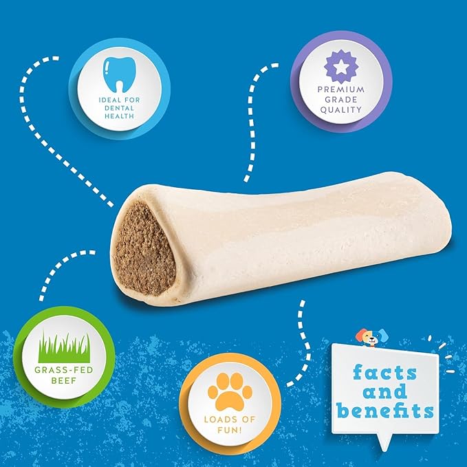 Jack&Pup 5-6" Filled Dog Bones for Large Dogs, Flavored Dog Bone Long Lasting, Stuffed Shin Bones for Dogs, High Protein, Peanut Butter Flavor - 1 Pack