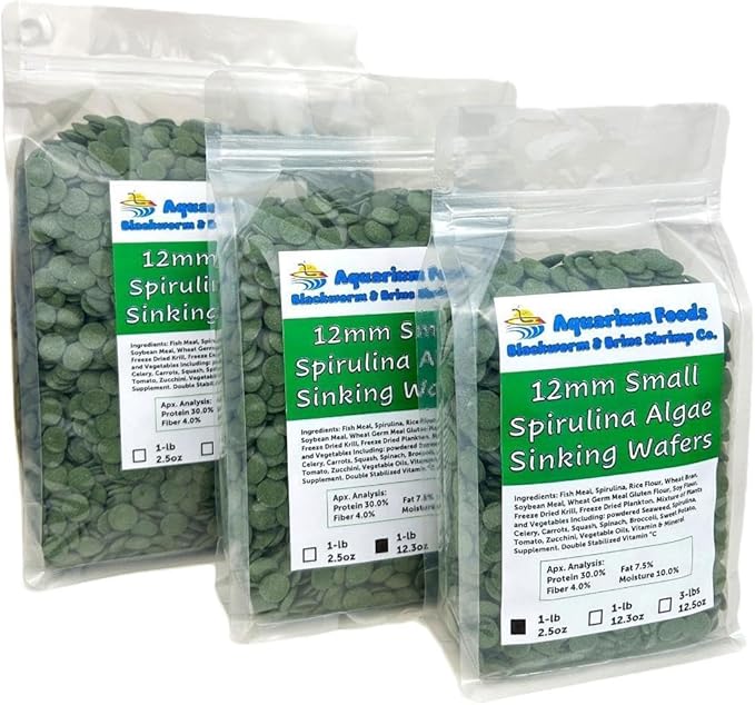 Aquatic Foods Inc. 12mm - 1/2" Small Sinking Wafers of Algae, Spirulina, Veggies for All Tropical Fish, African Cichlids, Shrimp, Snails, Crabs, Catfish, Plecos..…1-lb 12.3oz Clear Bag