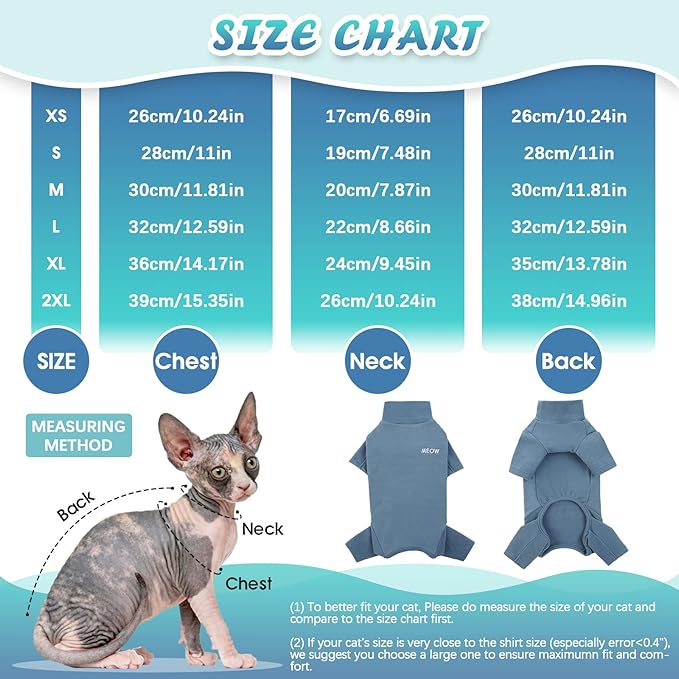 ROZKITCH Hairless Cat Clothes, Breathable Soft Cat Jumpers for Cats Only, Cat Coat with Four Legs, Warm Cat Sweater Cat T-Shirt Cat Pajamas Jumpsuit Vest Cornish Rex, Devon Rex, Peterbald Blue XL