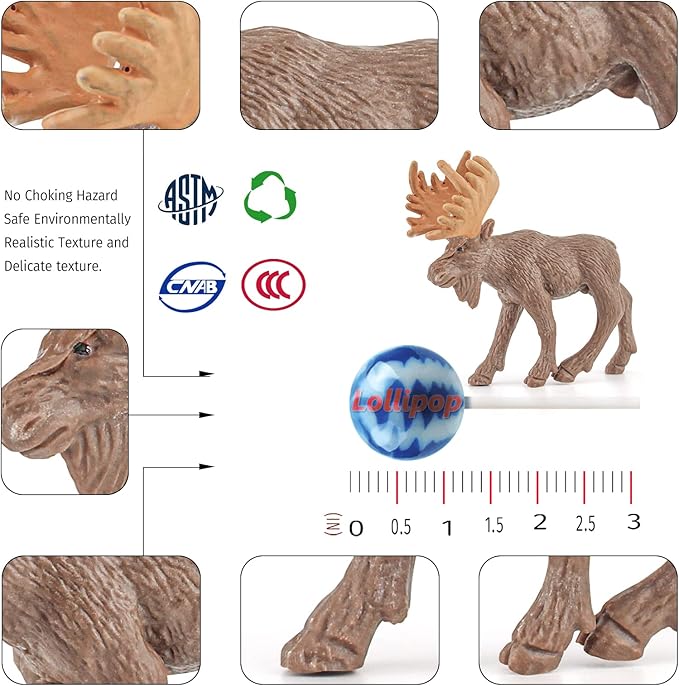 1-2 Inch North American Animals Set Mini Wild Animals Figurines Set Plastic Wolf Figure Moose Figure Toy Gift for Kid Toddlers Raccoon for Cake Topper