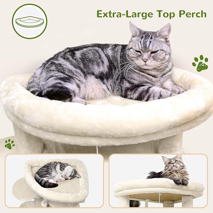 Globlazer Corner Cat Tree Tower for Large Cat, 66inch Tall Large Cat Tree Condo for Multiple Indoor Cats with 6 Scratching Posts, 2 Spacious Cat Condos, Soft Hammock, Hanging Basket, C66, Light Beige