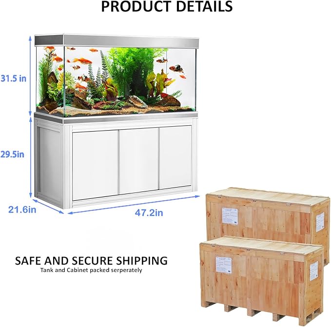 145-Gallon Aquarium Featuring Tempered and Ultra-Clear Glass (Comprehensive Fish Tank Setup) in White with Silver Trims