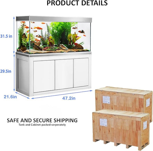 145-Gallon Aquarium Featuring Tempered and Ultra-Clear Glass (Comprehensive Fish Tank Setup) in White with Silver Trims