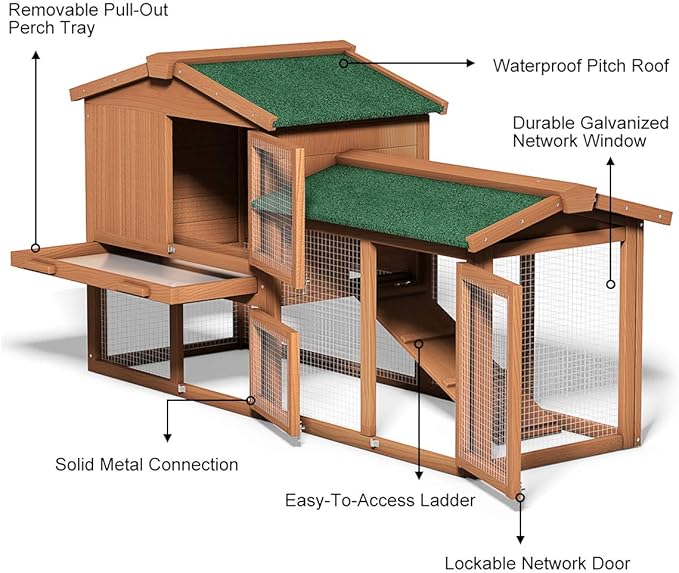 Tangkula Large Chicken Coop, 58‘’ Wooden Hen House Outdoor Backyard Garden Bunny Rabbit Hutch with Ventilation Door, Removable Tray & Ramp Chicken Coop (58 inches)
