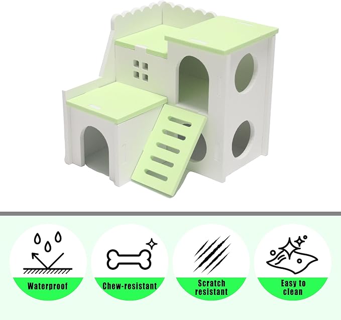 Green Large 6.3-inch Cozy Wooden Adventure Cottage - Hideout with Climbing Ladder for Hamsters & Gerbils (for Small Pets) Rodents