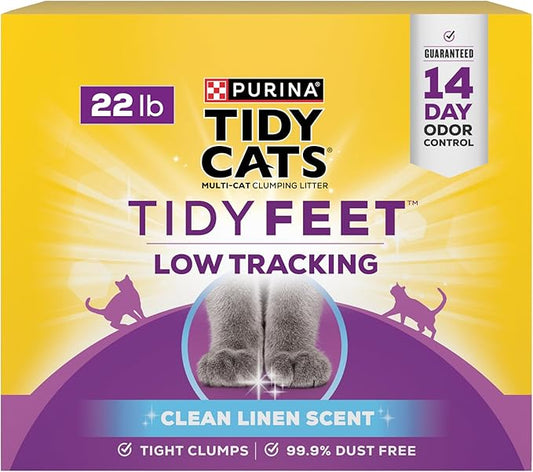 Purina Tidy Cats Tidy Feet Clumping Low Tracking Cat Litter With Odor Control – Clean Linen Scent - 22 lb. Box