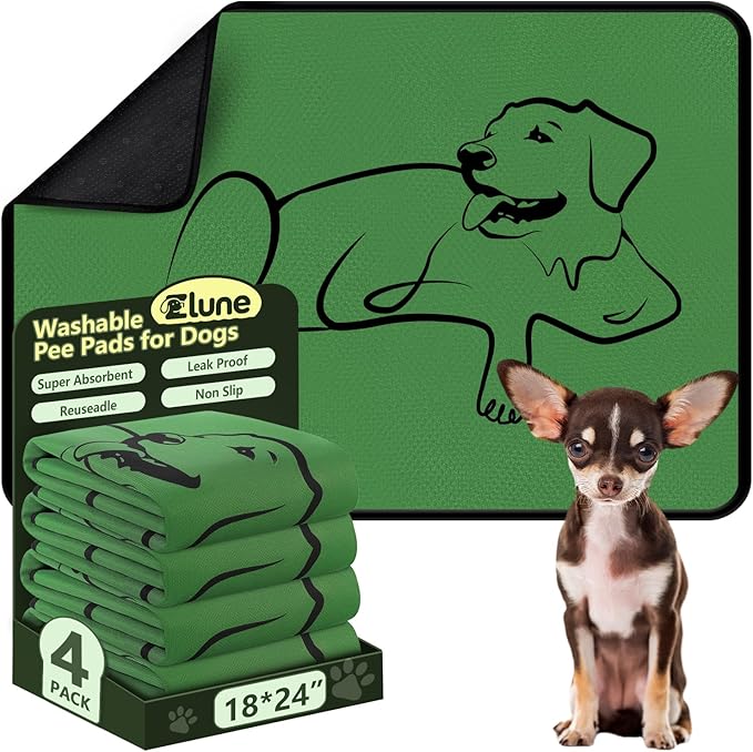 4 Pack Washable Pee Pads for Dogs 18"x24", Reusable Training Puppypads Absorbency Non-Slip & Leak-Proof for Pet Whelping Box Playpen Crate Sofa Bed Floors (Green)