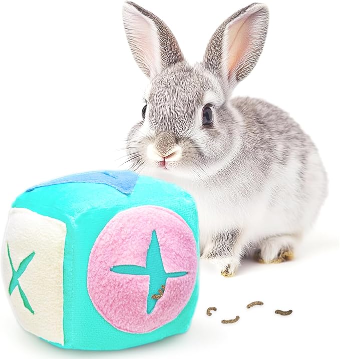 Large Rabbit Foraging Toy with Bell, Washable Snuffle Ball for Rabbits Toys Interactive Puzzle Bunny Toy Treat Dispenser Encourage Natural Foraging Skills Slow Feeder for Small Animals - Blue