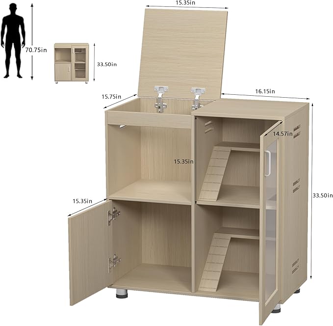 Guinea Pig Cages,4-Tier Hamster Cage Wood with Storage Cabinet, House for Rat Chinchilla, Openable Top, Acrylic Windows, Living World Deluxe Habitat X-Large (Teak+Wood, 33.5 inch)