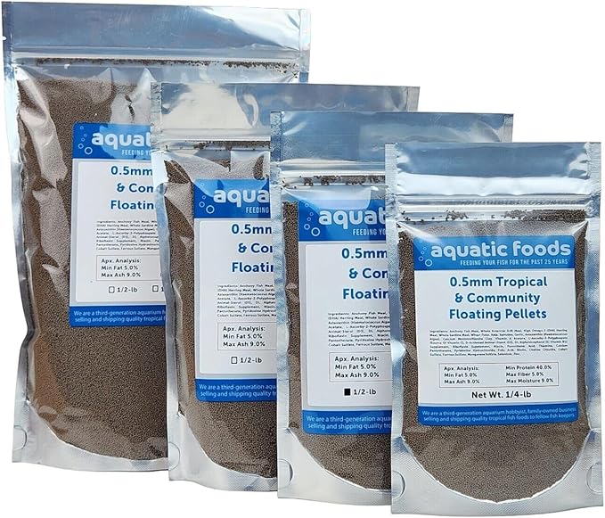 Aquatic Foods Inc. 0.5mm - 1/64" Tropical & Community Fish Floating Micro Pellets for Tetras, Guppies, Angel Fish, Small Cichlids, Goldfish. All Tropical Fish. - WL…1-lb Foil Pouch Bag