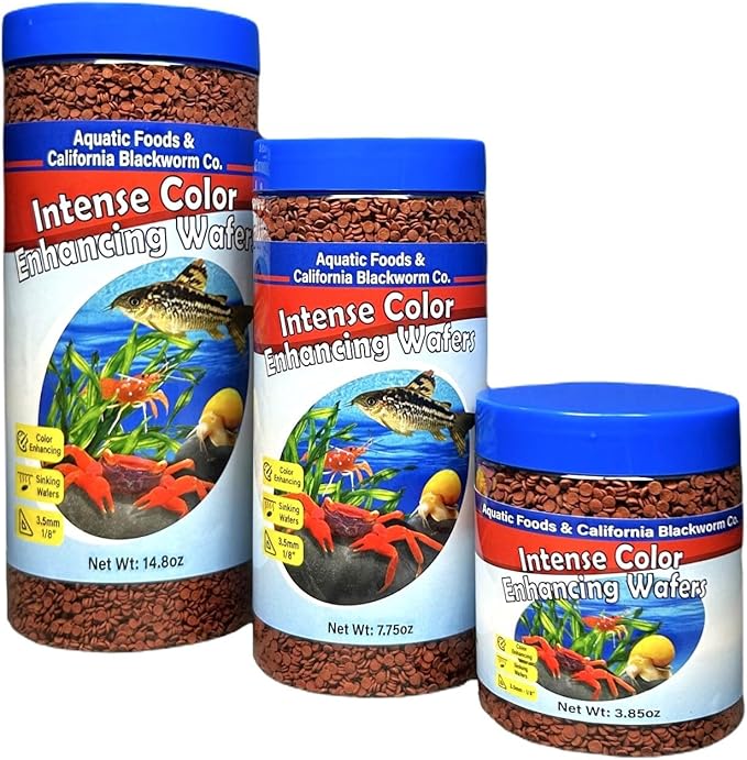 Aquatic Foods Inc. 3.5mm - 1/8" Micro Sinking Color Enhancing Wafers for Bottom Fish, Plecos, Catfish, Shrimp, Snails, Crabs, Call Tropical Fish, 4-Type Wafer & 12-Type Pellet Mix Included...10oz