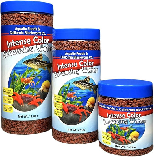 Aquatic Foods Inc. 3.5mm - 1/8" Micro Sinking Color Enhancing Wafers for Bottom Fish, Plecos, Catfish, Shrimp, Snails, Crabs, Call Tropical Fish, 4-Type Wafer & 12-Type Pellet Mix Included...10oz