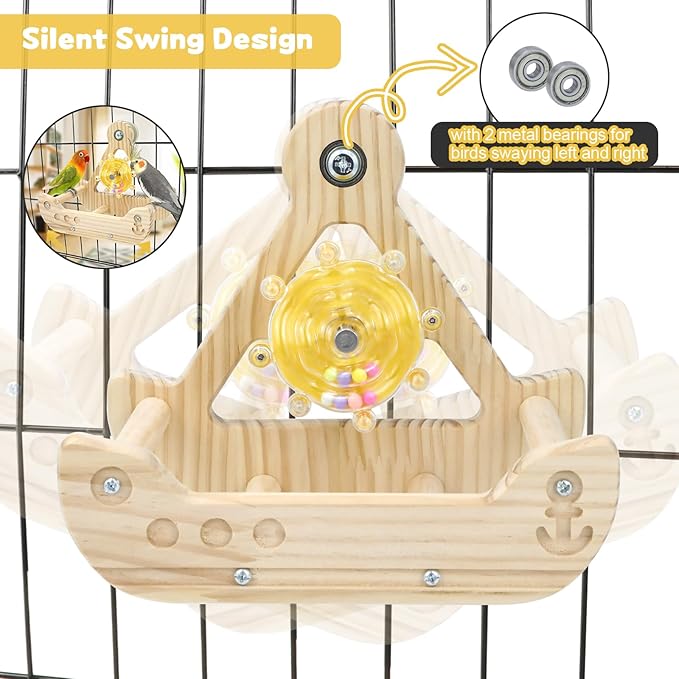 Bird Parakeet Rotating Perch Toys Interactive Rocking Wooden Exercise Wheel Cockatiel Toy Bird Cage Accessories