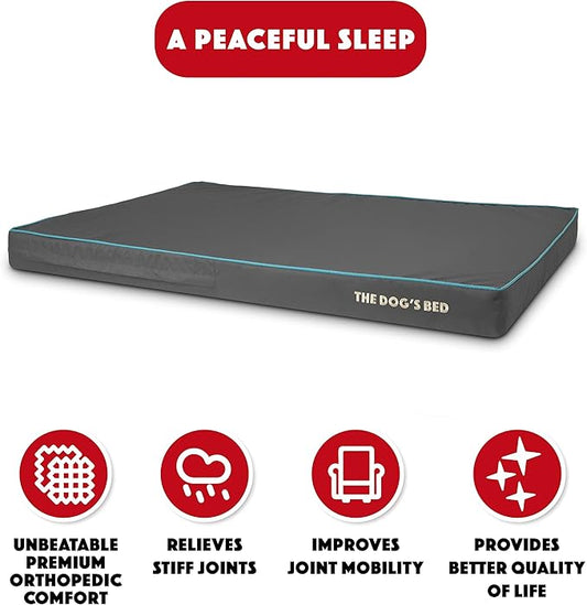 The Dog’s Bed Orthopedic Memory Foam Dog Bed, XXL Grey/Blue 54x36x4, Pain Relief for Arthritis, Hip & Elbow Dysplasia, Post Surgery, Lameness, Supportive, Calming, Waterproof Washable Cover