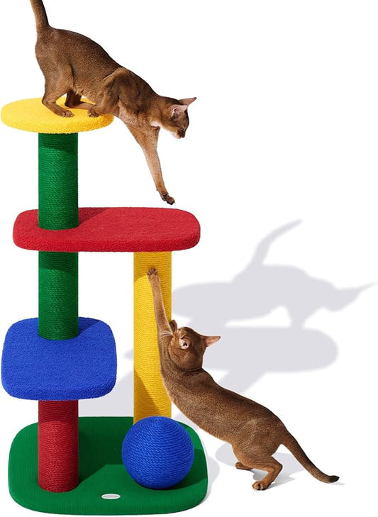 VETRESKA 38.6" Multi-Level Cat Tower, Cat Tree with Platform, Sisal Scratching Posts and Scratch Ball, Indoor Cats Furniture Activity Center for Large Cats Kittens