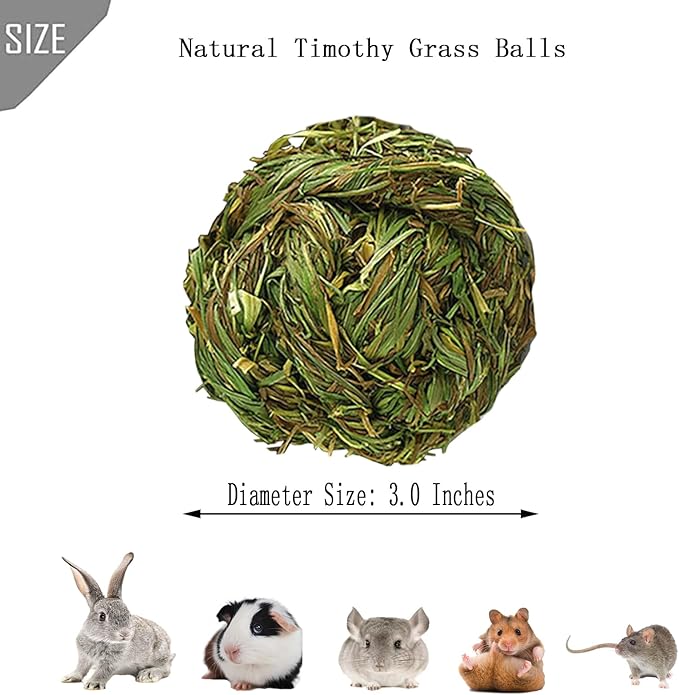 PINVNBY Hay Balls for Rabbits,4 PCS 100% Natural Timothy Hay Bunny Chew Toys Small Animal Teeth Grinding Activity Woven Play Ball for Rabbit,Guinea Pigs,Hamsters,Chinchillas