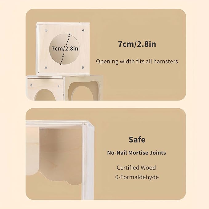Marchul Hamster Hideout Wooden House Chamber Small Animals Pets Tunnel Exploring Toys for Dwarf Hamsters, Syrian Hamsters, Gerbils, Hedgehogs, Rats, Mice (Living Room)