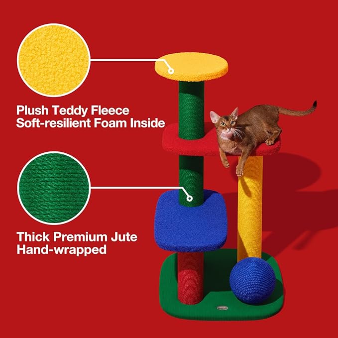 VETRESKA 38.6" Multi-Level Cat Tower, Cat Tree with Platform, Sisal Scratching Posts and Scratch Ball, Indoor Cats Furniture Activity Center for Large Cats Kittens