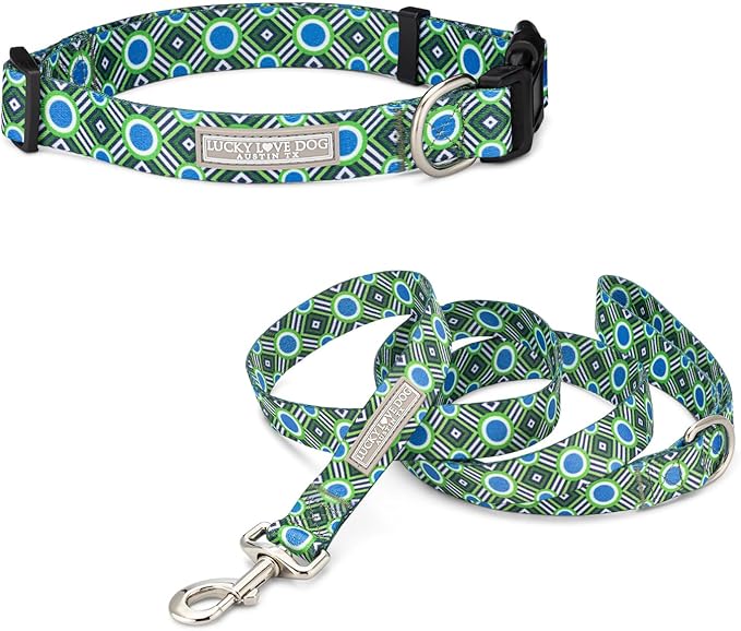 Lucky Love Dog - Easy Click Buckle Dog Collar with Leash Set Combo, Durable & Comfortable for Male & Female Dogs, Pet Collar for Small to Large Dogs, Secure Fit - Leo Combo, XS