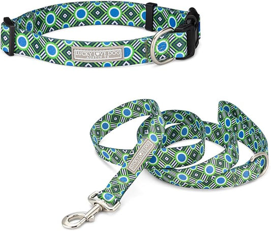 Lucky Love Dog - Easy Click Buckle Dog Collar with Leash Set Combo, Durable & Comfortable for Male & Female Dogs, Pet Collar for Small to Large Dogs, Secure Fit - Leo Combo, Medium