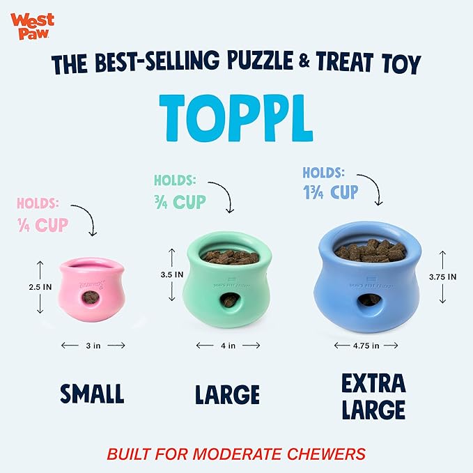 WEST PAW Zogoflex Limited Edition Toppl Treat Dispensing Dog Toy Puzzle – Interactive Chew Toys for Dogs – Dog Toy for Moderate Chewers, Fetch, Catch – Holds Kibble, Treats, Small 3", Periwinkle