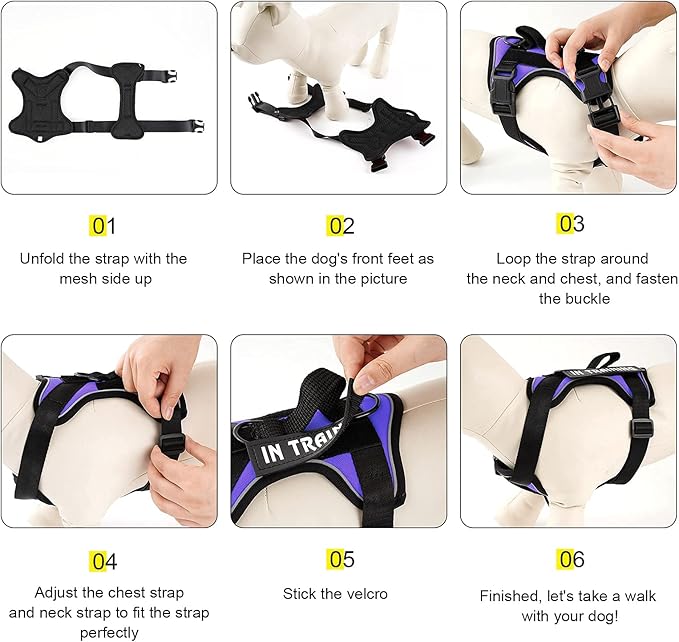 Demigreat Service Dog Harness, Reflective Dog Vest Harness with 5 PCS Patches, Adjustable Soft Oxford Pet Harness, Inner Layer Mesh, Easy to Control for Dogs