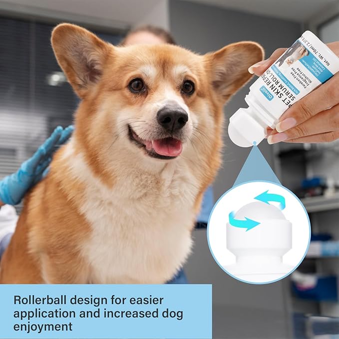 Dog & Cat Skin Care Roll-On with Coconut Oil (2.3fl oz) - Itch Relief, Hot Spot Treatment & Allergy Moisturizer for Fast Skin Repair & Hair Regrowth