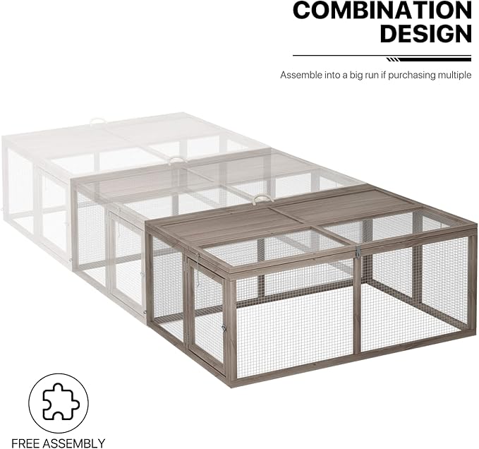 MoNiBloom Foldable Chicken Run Wood Chicken Coop Rabbit Hutch No Assembly Required Indoor/Outdoor Small Animal Nesting Box Habitat Enclosure Spacious Pet Playpen, 45.5" L x 42.5" W x 20" H, Grey