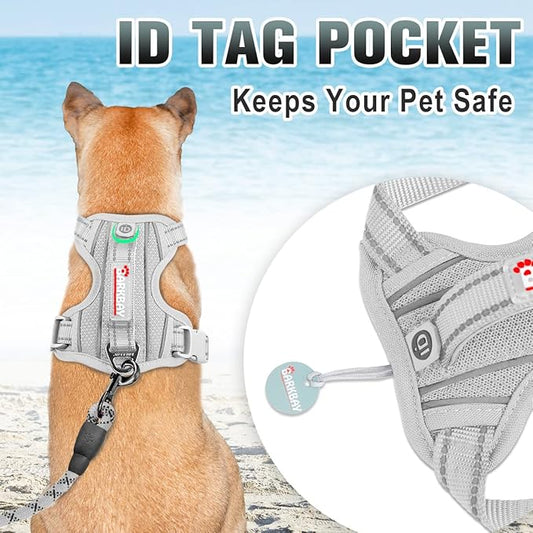 BARKBAY No Pull Dog Harness Large Reflective Dog Harness with Front Clip and Easy Control Handle for Walking Training Running with ID tag Pocket(Grey,M)