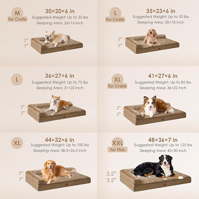 EHEYCIGA Memory Foam Dog Bed XLarge Sized Dogs, Extra Large Dog Bed Orthopedic with Washable Removable Cover, Waterproof XL Pet Bed Couch, 44x33x6 Inches, Camel