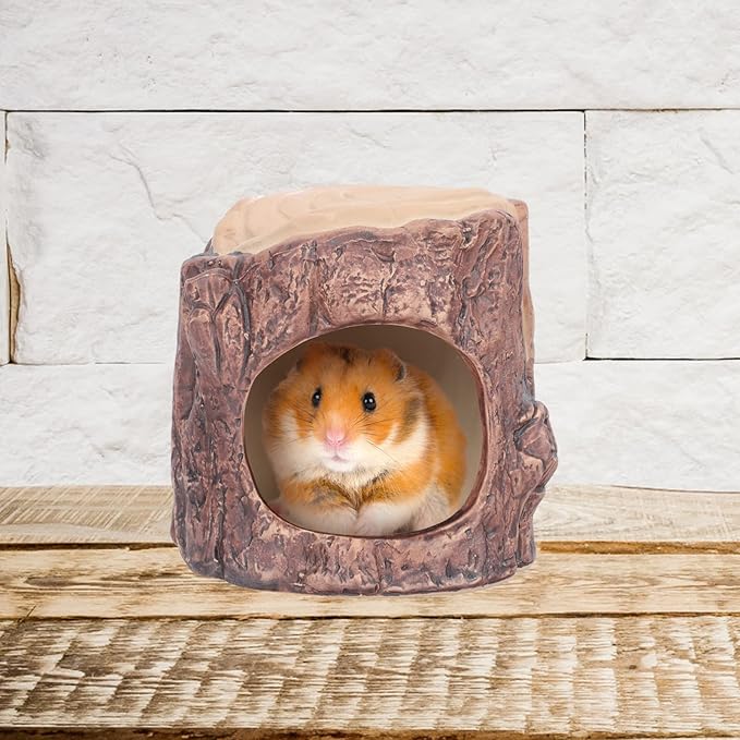 Yardwe Ceramic Hamster Nest - Stylish Forest Design Pet Hideout for Hamsters Rats and Gerbils, 4.52 X 4.52 X 4.33 Inch
