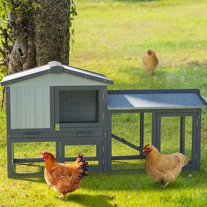 Tangkula Large Chicken Coop, 58‘’ Wooden Hen House Outdoor Backyard Garden Bunny Rabbit Hutch with Ventilation Door, Removable Tray & Ramp Chicken Coop (58 inches) (Gray)