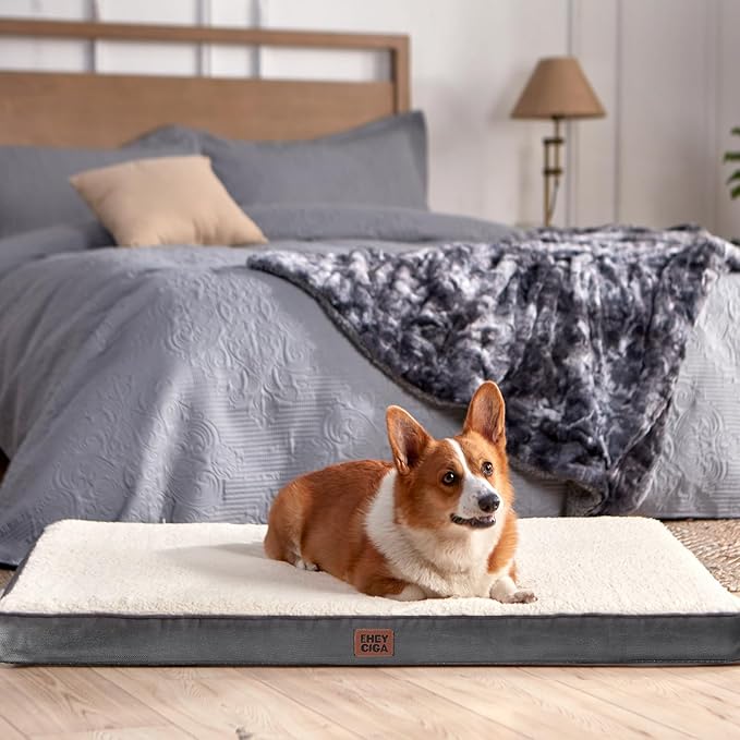 EHEYCIGA Orthopedic XXL Dog Beds for Jumbo Dogs with Removable Washable Cover, Beige, 50x36