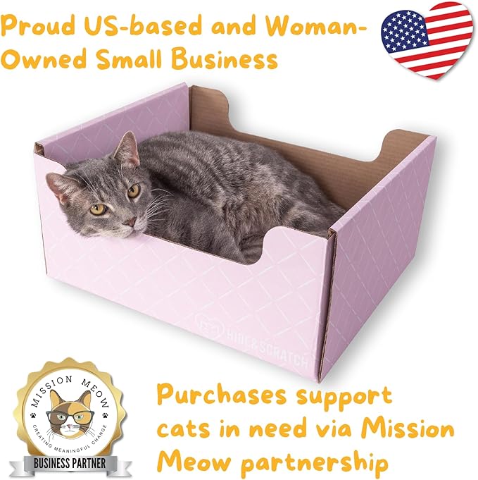 HIDE & SCRATCH Cardboard Cat Scratcher; Cat Scratcher Box and Bed with Refillable Double-Sided Cardboard Scratch Pad for Indoor Cats
